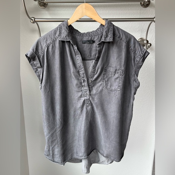 Prana Tops - Prana Charcoal Chambray Pullover 1/4 Button Up Shirt Women’s XL